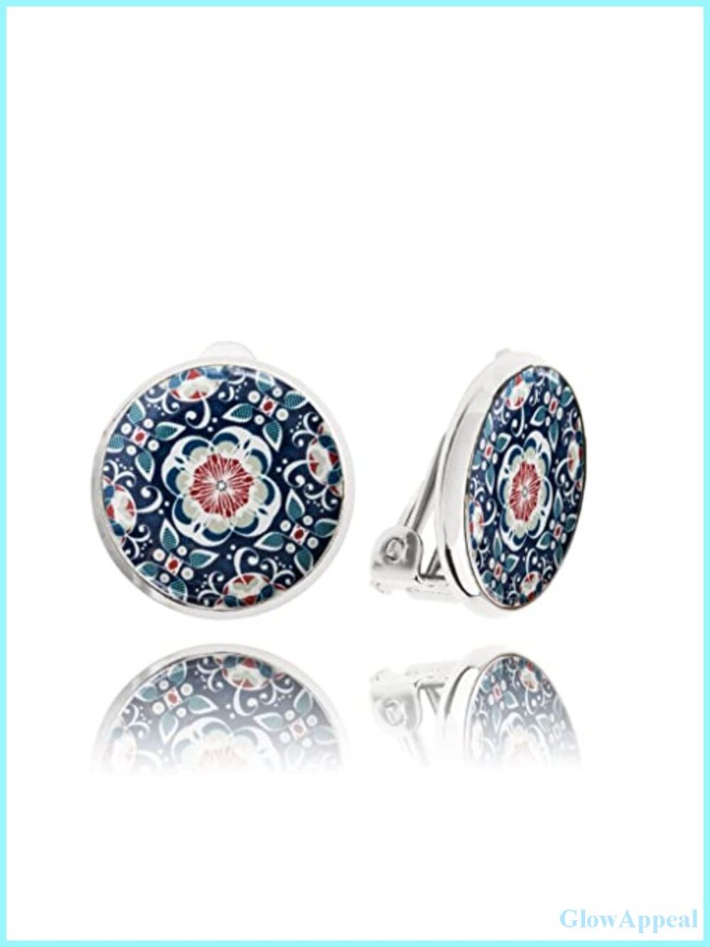 Hand-Painted Resin Clip-On Earrings for Women - 925 Silver-Plated Brass